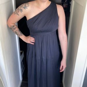 JCREW crepe floor length one shoulder navy bridesmaid or special occasion dress.